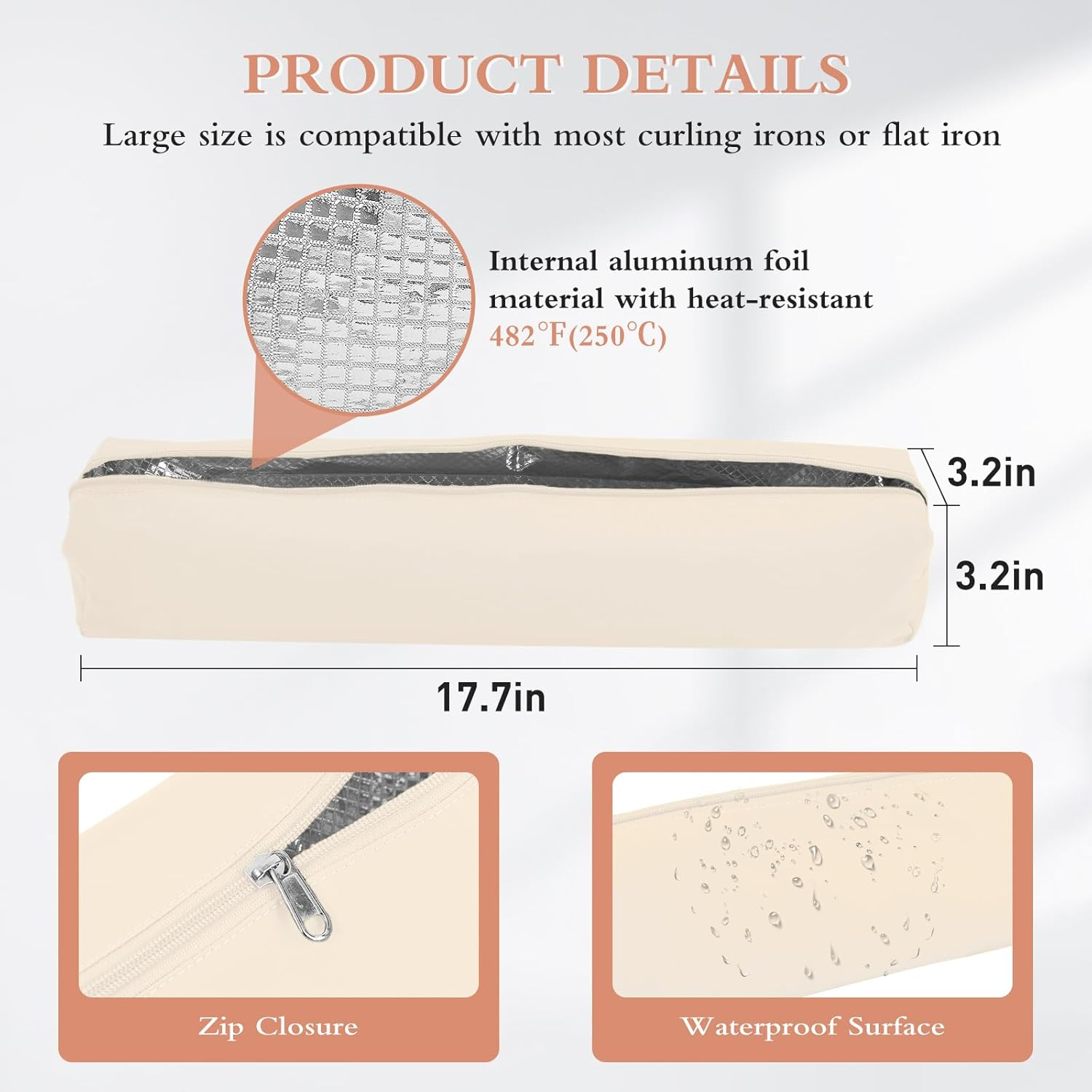 Suafrnut Professional Hot Hair Tools Organizer Bag Portable Travel Heat Resistant Storage Case Pouch for Curling Irons, Flat Irons, Hair Straightener and Styling Tools(17.7" X 3.2"X 3.2") image number 6