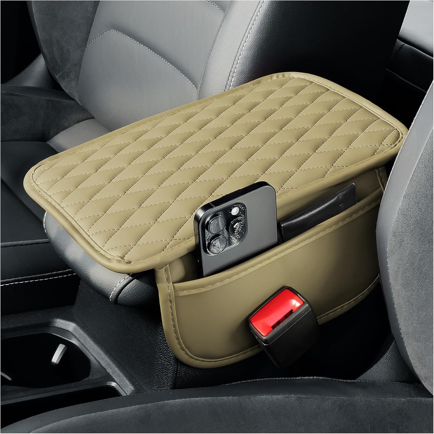 Arm Rest Cover for Car,Leather+Memory Foam Center Console Cover with Storage Bags,Universal Middle Console Cover Car Accessories Interior for Most Car Center Consoles (Black)