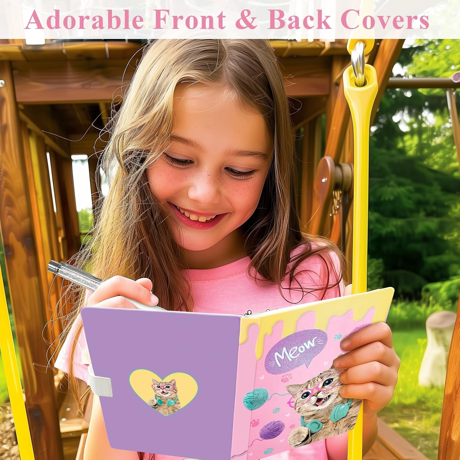 Notebooks for Kids with Pen, 19X13.5Cm Journal for Girls 192 Lined Pages Hardcover Small Diary for Kids Teenage Women Writing Note Taking Gift (Cat) image number 6