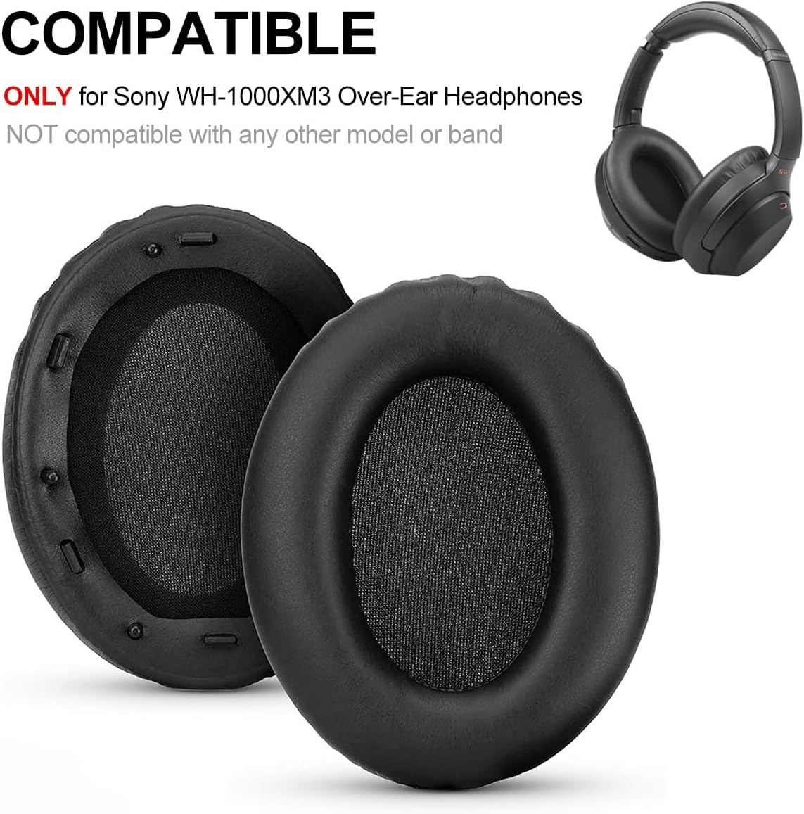 T Tersely Replacement Earpads for Sony WH-1000XM3 Wireless Noise Cancelling over Ear Headphones, Memory Foam Leather Ear Pads Cushions with Noise Isolation image number 4