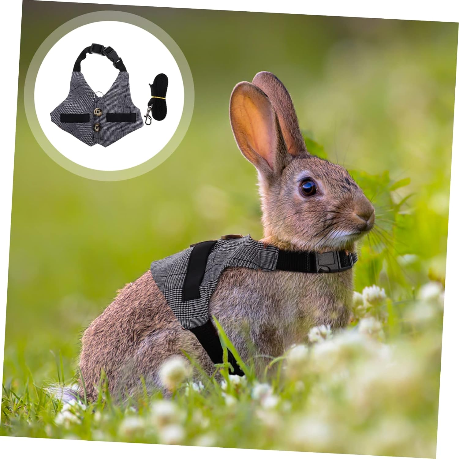 Rabbit Stripe Harness and Leash Set Adjustable Bunny Vest Small Suit Style Pet Harness Anti-Escape Design Suitable for Small Animals and Indoor Outdoor Use image number 1