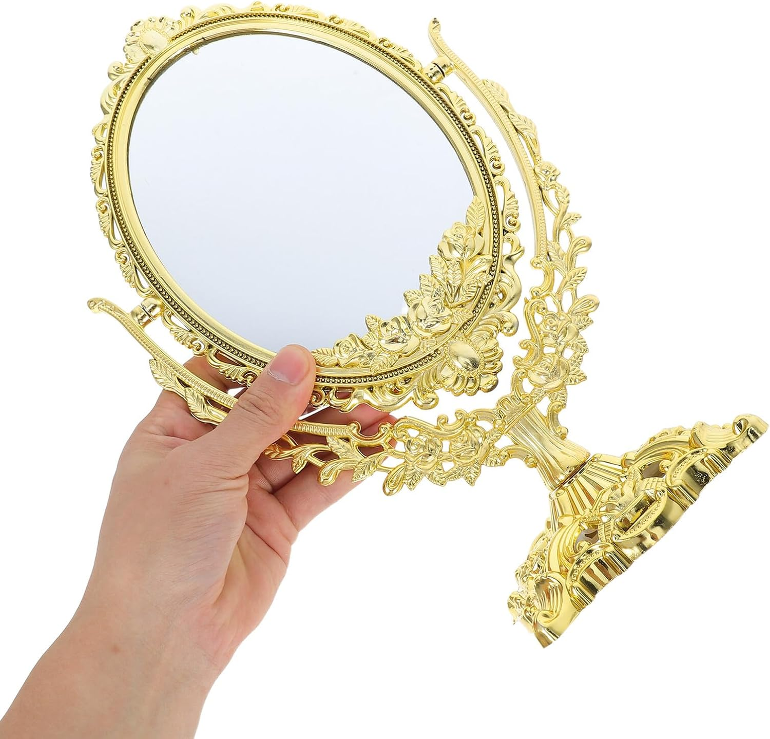 Happyyami Vintage Double-Sided Makeup Vanity Mirror 360&deg; Swivel Rotating Oval Desktop Cosmetic Mirror for Dressing Table and Bathroom Use image number 4