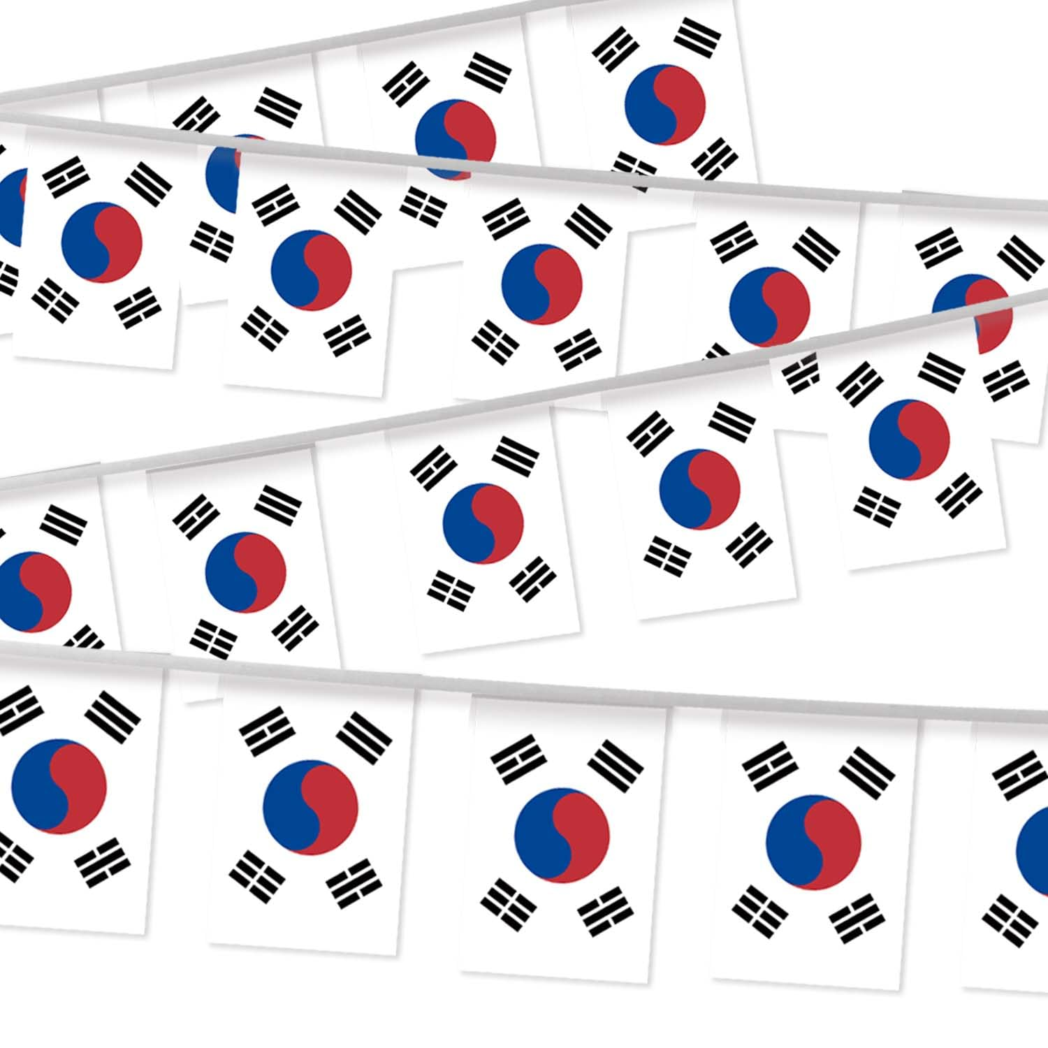 32FT Small Korea Pennant Flag Bunting,30 PCS Mini String Banner Strip South Korean National Decor Rectangle for Holiday Restaurant Home Party School image number 1