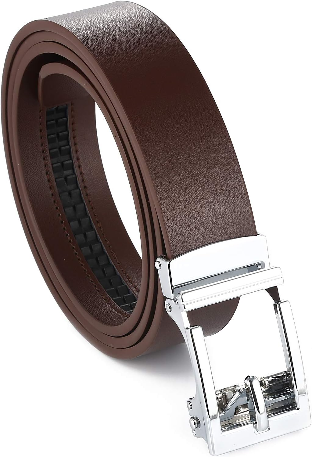 Gelante Genuine Leather Ratchet Dress Belt with Automatic Sliding Buckle - Minimalistic Style-Trim to Fit