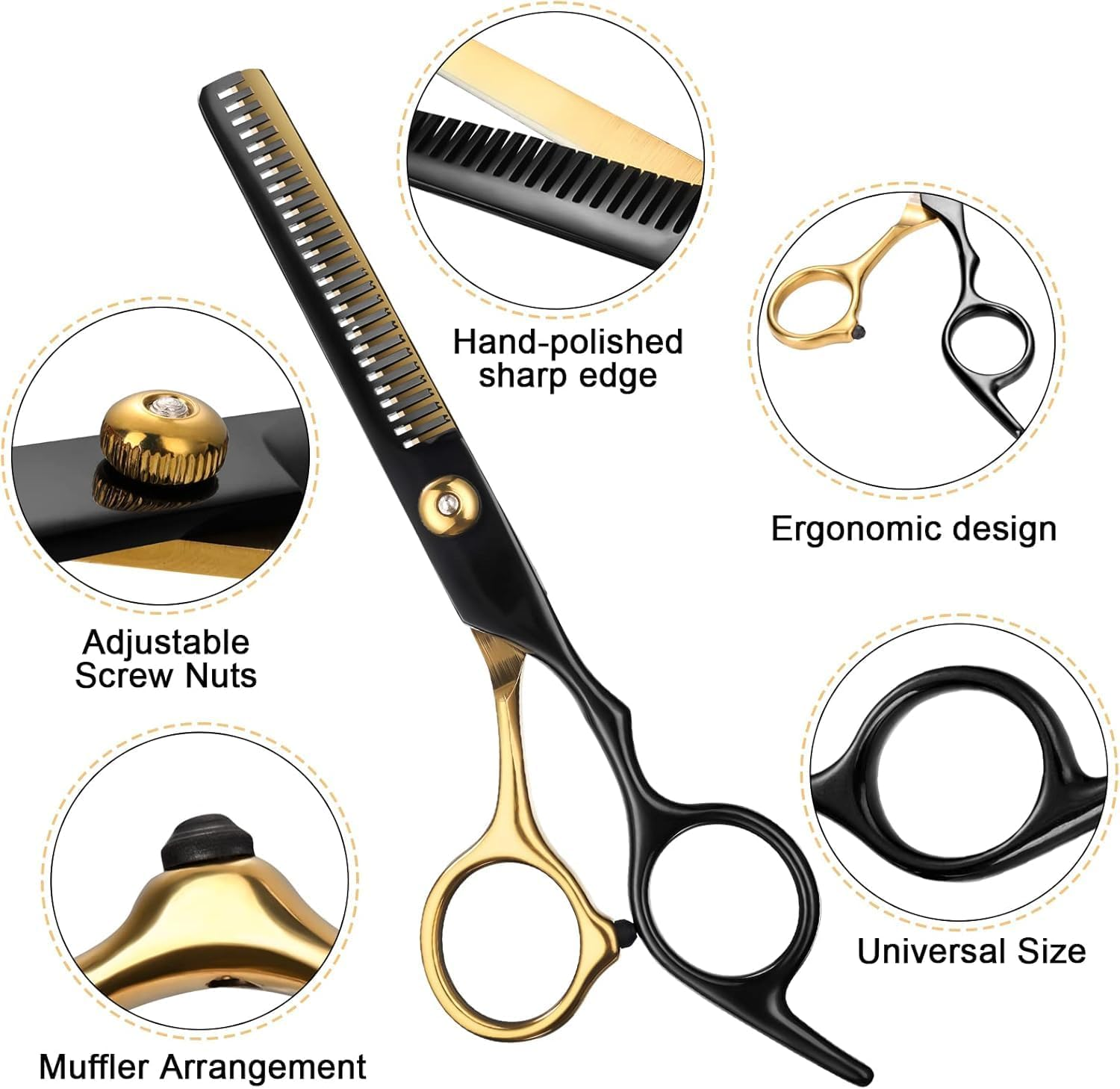 Hair Cutting Scissors Set, 11 PCS Professional Haircut Scissors Kit with Cutting Scissors, Thinning Scissors, Comb, Cape, Clips, Black Hairdressing Shears Set for Barber, Salon, Home