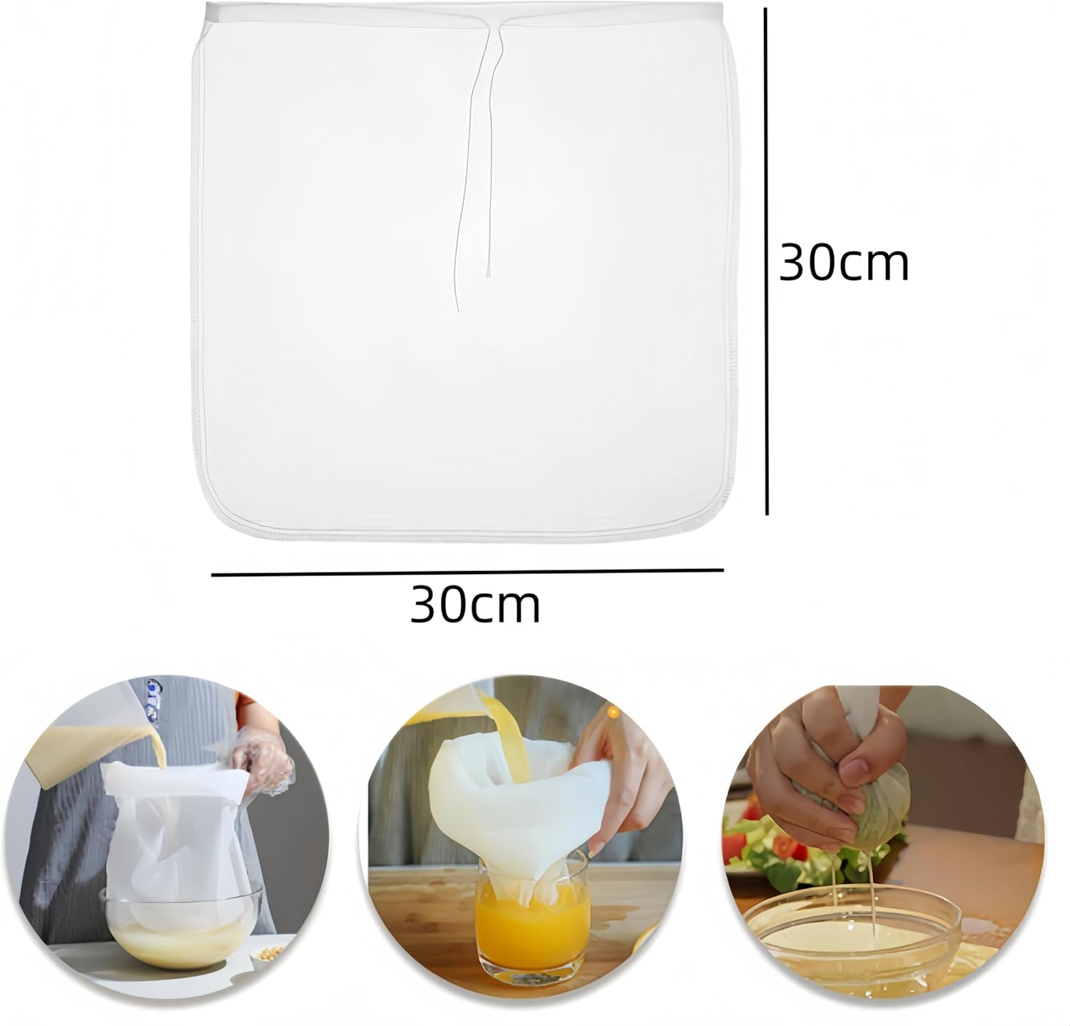 4-Pack Nut Milk Bags &ndash; Food Grade Soy Milk Filter Bags for Almond Milk, Cold Brew Coffee, Juice, Tea & Home Brewing &ndash;Cheesecloth Alternative(30Cm*30Cm) image number 3