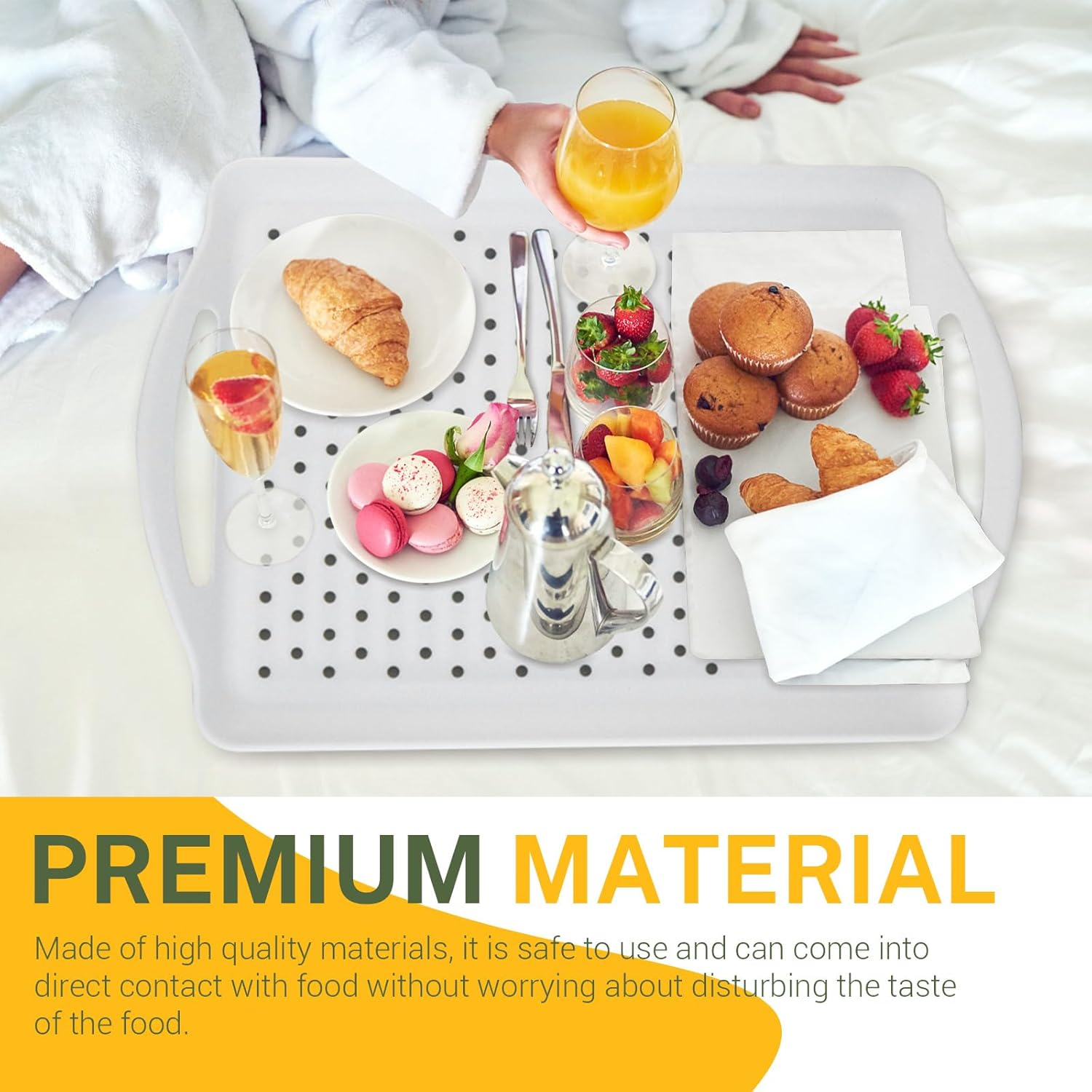 Chihutown 3PCS Non Slip Food Serving Tray with Handles, 16.5/ X11.4/ White Platters for Serving Food, Rectangle Food Service Tray, Food Trays for Party Kitchen (White) LTZ001 image number 6