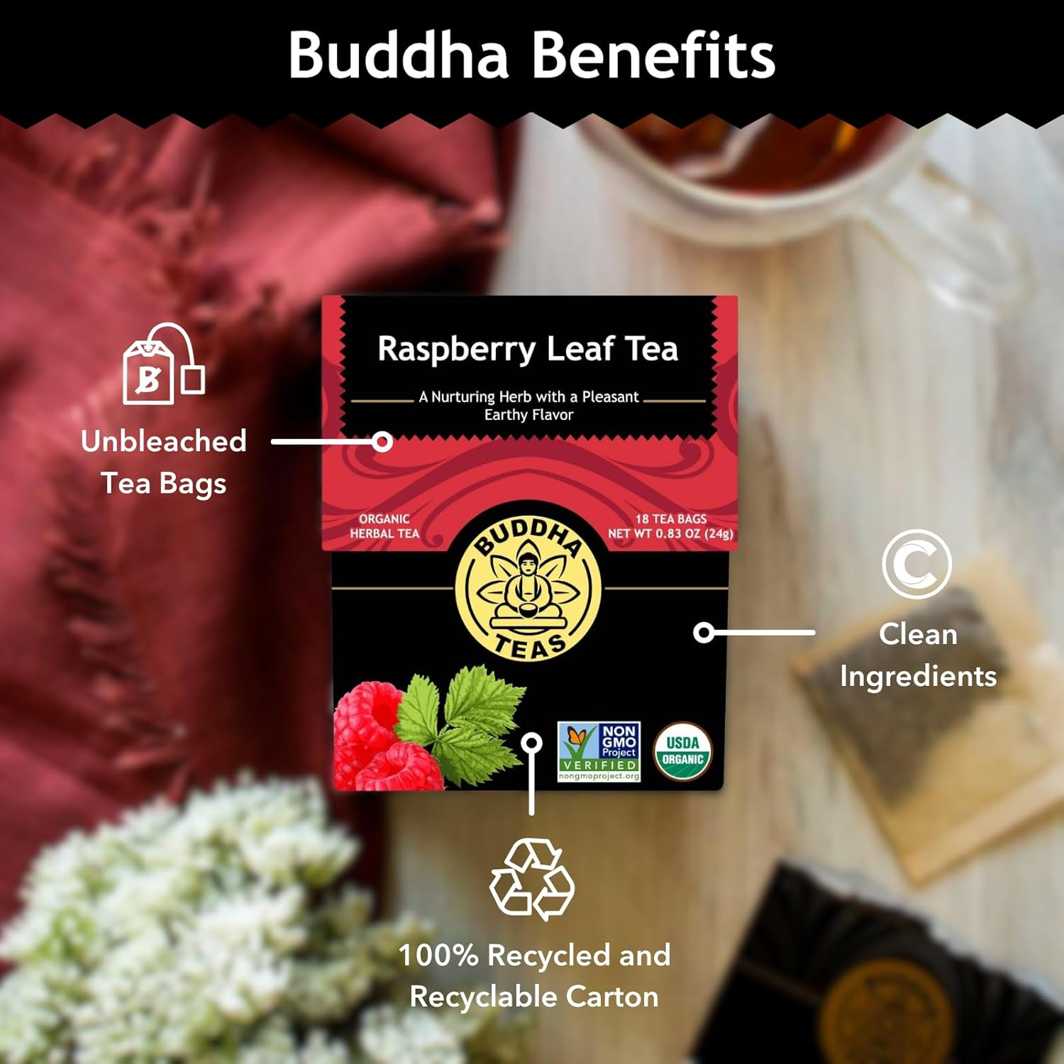 Buddha Teas Organic Raspberry Leaf Tea 18 Teabags image number 5