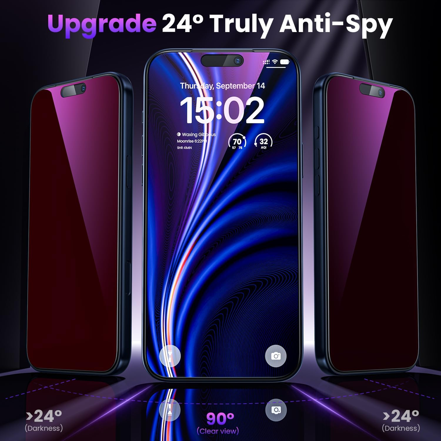 WSKEN for Iphone 17 Pro Max Privacy Screen Protector - Purple Gradient anti Blue Light Eye Protection [Auto-Dust Removal] Shatterproof Tempered Glass Screen Protector 17 Pro Max, 2 Pack image number 7