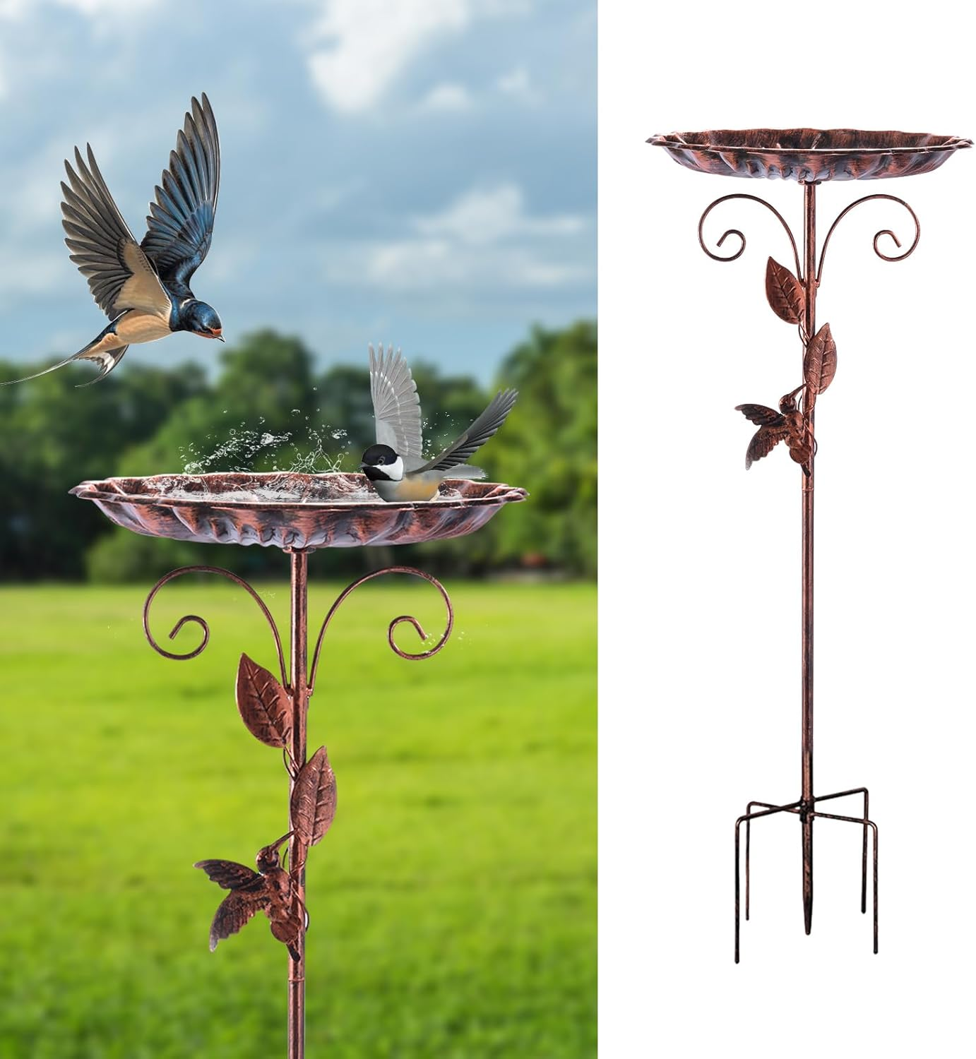 Restorgan Bird Bath for the Garden, Standing Bird Bath, 35 Inches Metal Vintage Freestanding Bird Bath with Sturdy 5-Prong Base, Large Bird Bath, Frost-Proof, Winterproof, Antique Bronze image number 6
