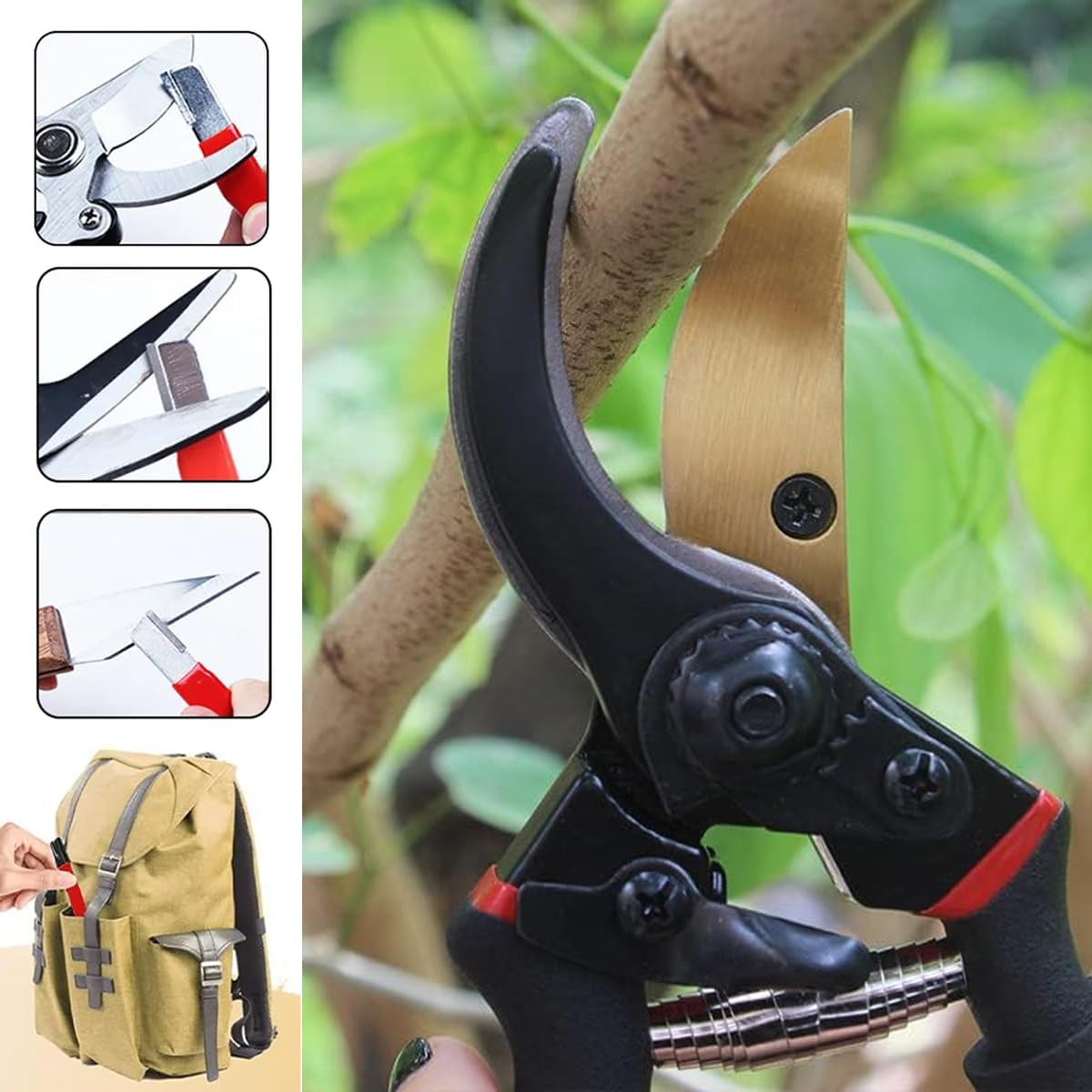 AIMALL Sharpener Stone Portable Garden Tool, Alloy Steel Blade Scissor Knife Sharpener, Rubber Handle, 4.85In Length, Available in Red and Black - Black image number 2