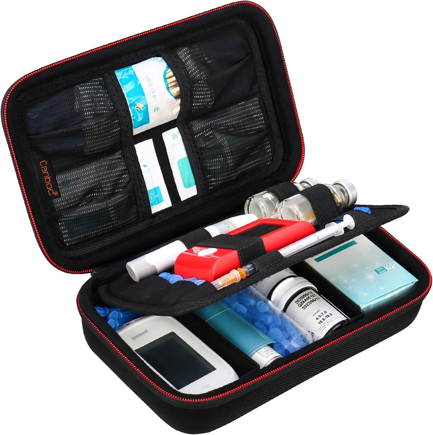 Canboc Diabetic Supplies Travel Case, Carrying Bag for Glucose Meter, Insulin Pens, Blood Sugar Test Strips, Lancets, Lancing Device, Medication, Alcohol Wipe or Other Diabetes Care Accessories, Black
