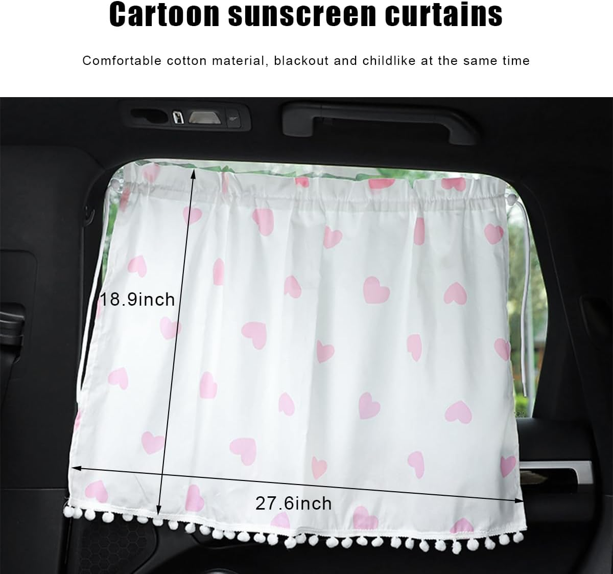 Car Side Window Shade, 19"&times;27" Auto Window Curtain with Sun Protection, Car Window Sun Shade Cover Block Damage from Direct Bright Sunlight and Heat, Car Accessories (Pink Hearts) - Blue Striped Rabbit image number 2