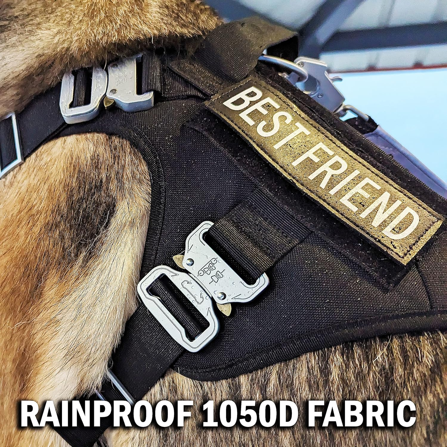 Pets Promax Heavy Duty Tactical Dog Harness with All Metal Buckles | No-Pull K9 Vest with MOLLE System & Handle for Medium Dogs | Waterproof & Durable for Training, Hiking, and Service. Black (M) image number 5