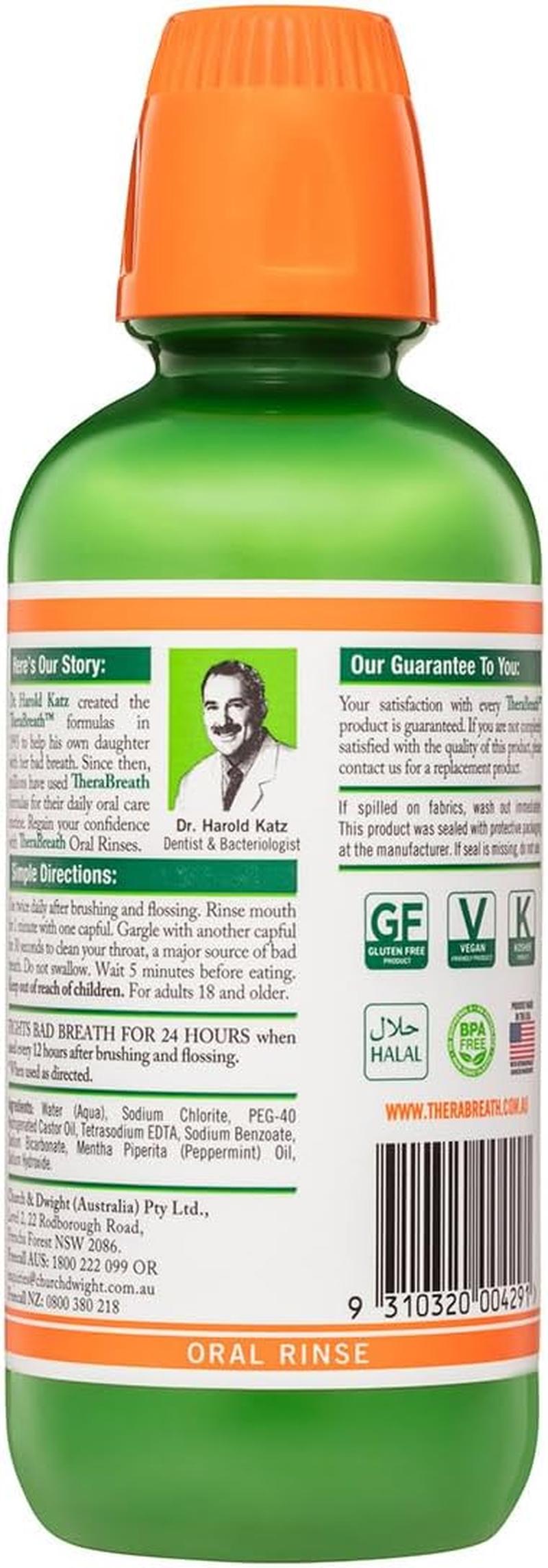 Therabreath Oral Rinse Mouthwash - Fights Bad Breath - Dentist Formulated - Alcohol-Free - Oral Hygiene Products - Dental Care - Mild Mint Flavour - 473Ml image number 1