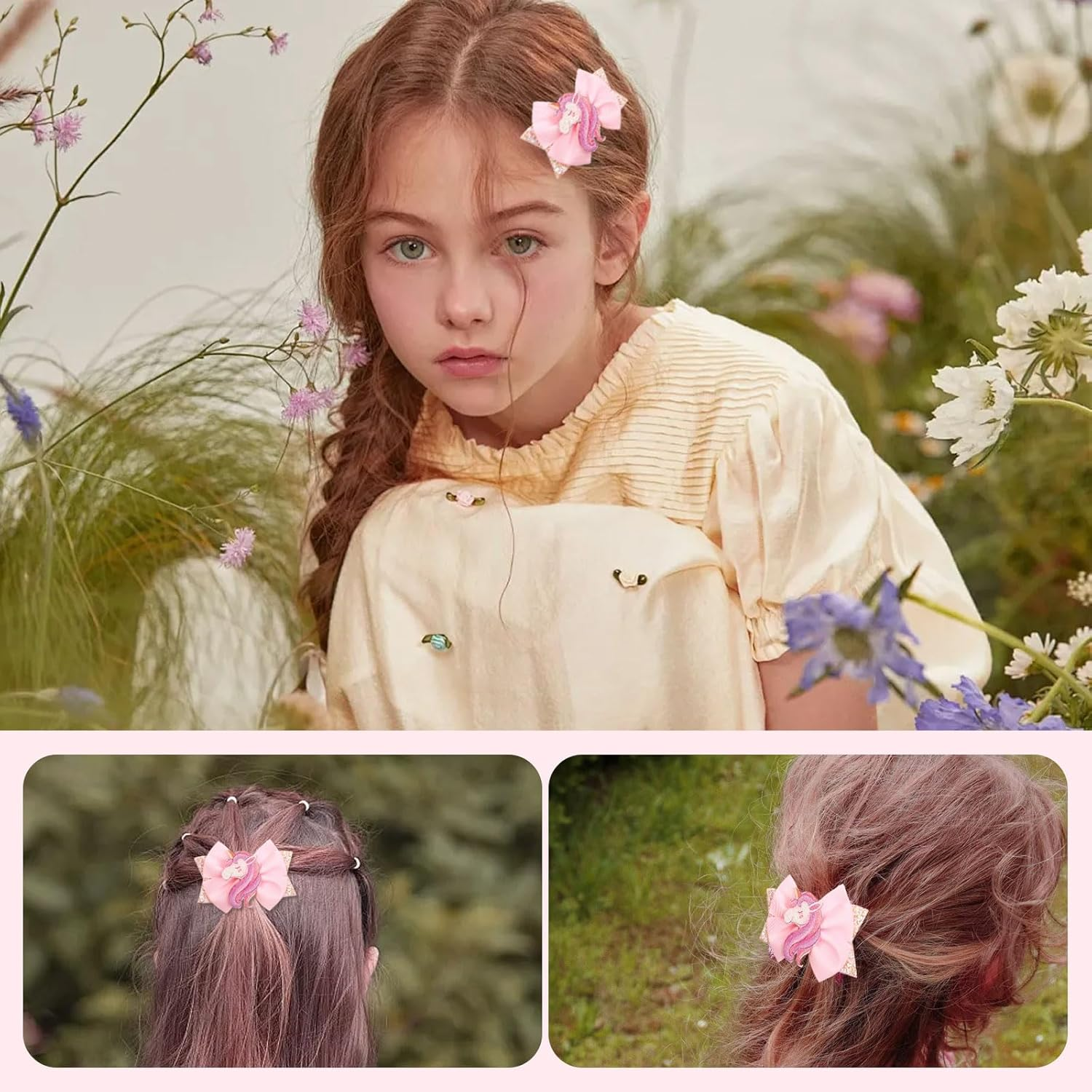 Celblisora Glitter Unicorn Hair Bows for Girls - 2 Pieces Glitter Pink Unicorn Bows, Cute Alligator Hair Clips, Hair Accessories for Toddlers, Birthday Gift image number 3