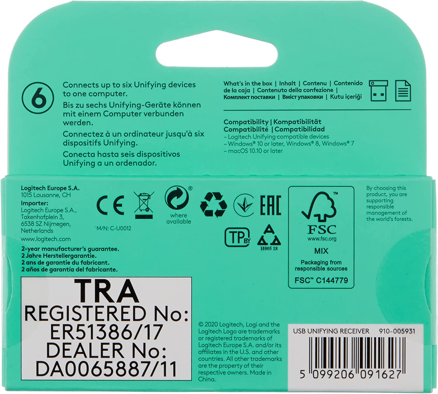 Logitech USB Unifying Receiver - Black image number 2