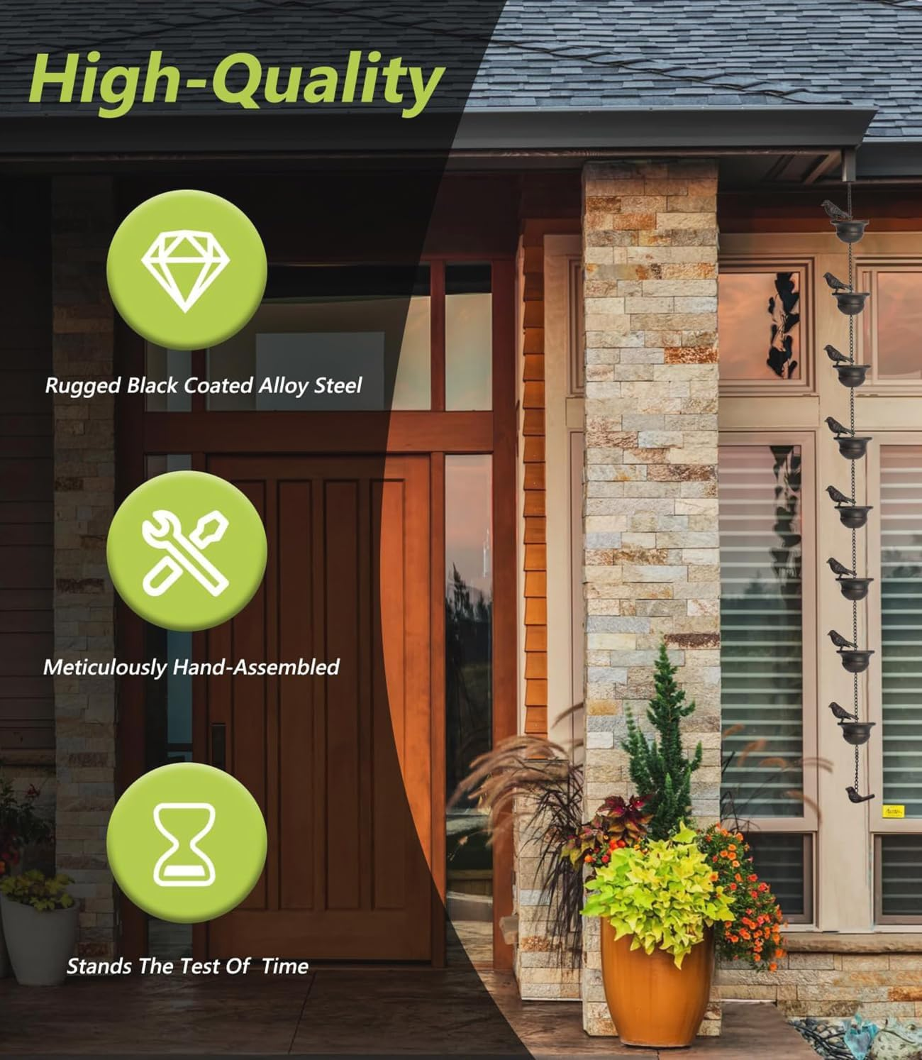 2.4 Meter Birds on Cup Mobile Rain Chain, Metal Rain Chain Bell with 8 Cups, Decorative Rain Catcher Chain Replacement Downspout for Gutters image number 4