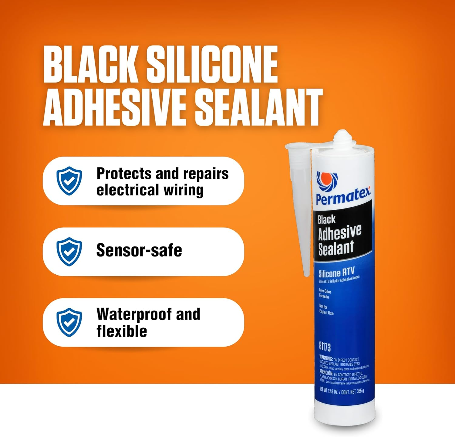 Permatex 81173-12PK Black Silicone Adhesive Sealant, 12.9 Oz. (Pack of 12) image number 2