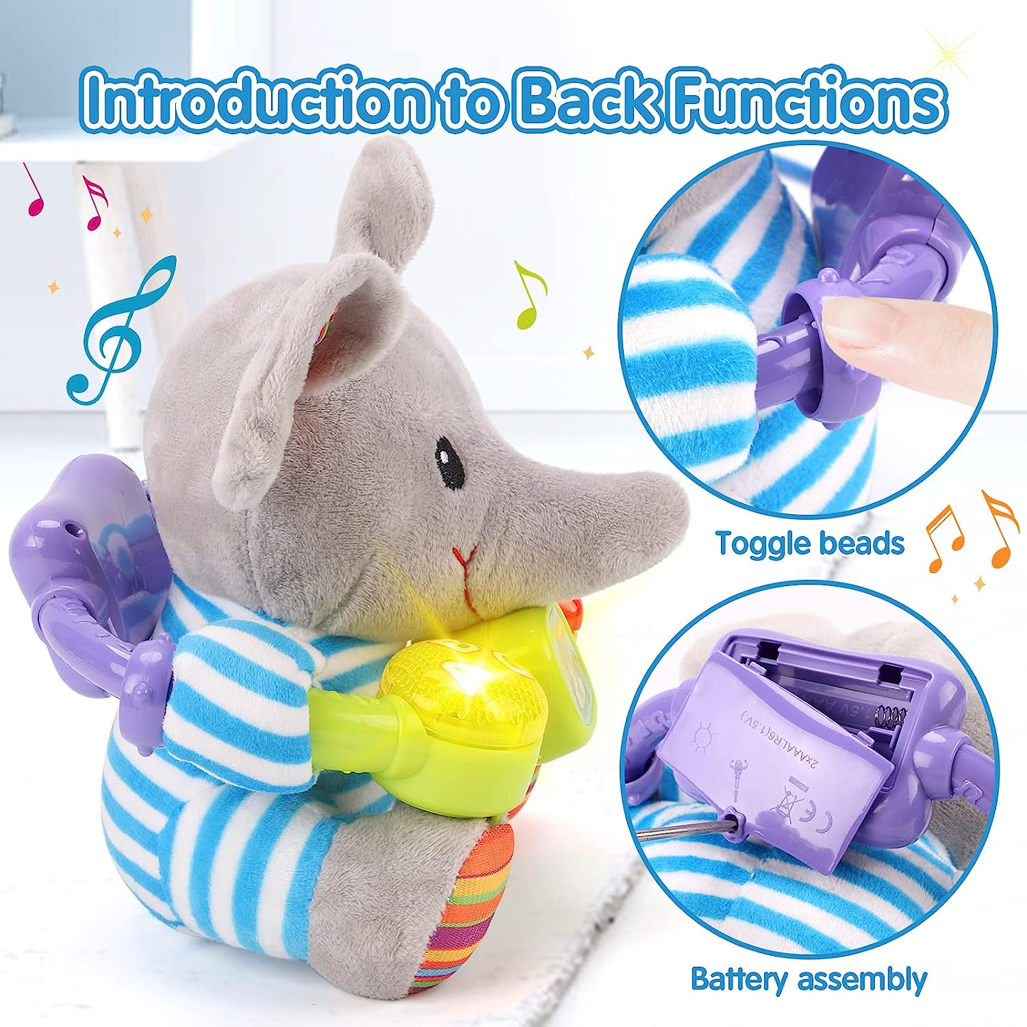 Qizebaby Toys for Babies 0 3 6 9 12 Months-Plush Elephant Music Toddler Toy- Newborn Musical Toys for Baby 6 to 12 Months-Montessori Stuffed Animal for Kids- Baby Toys Gifts for Boys Girls Toddlers image number 2