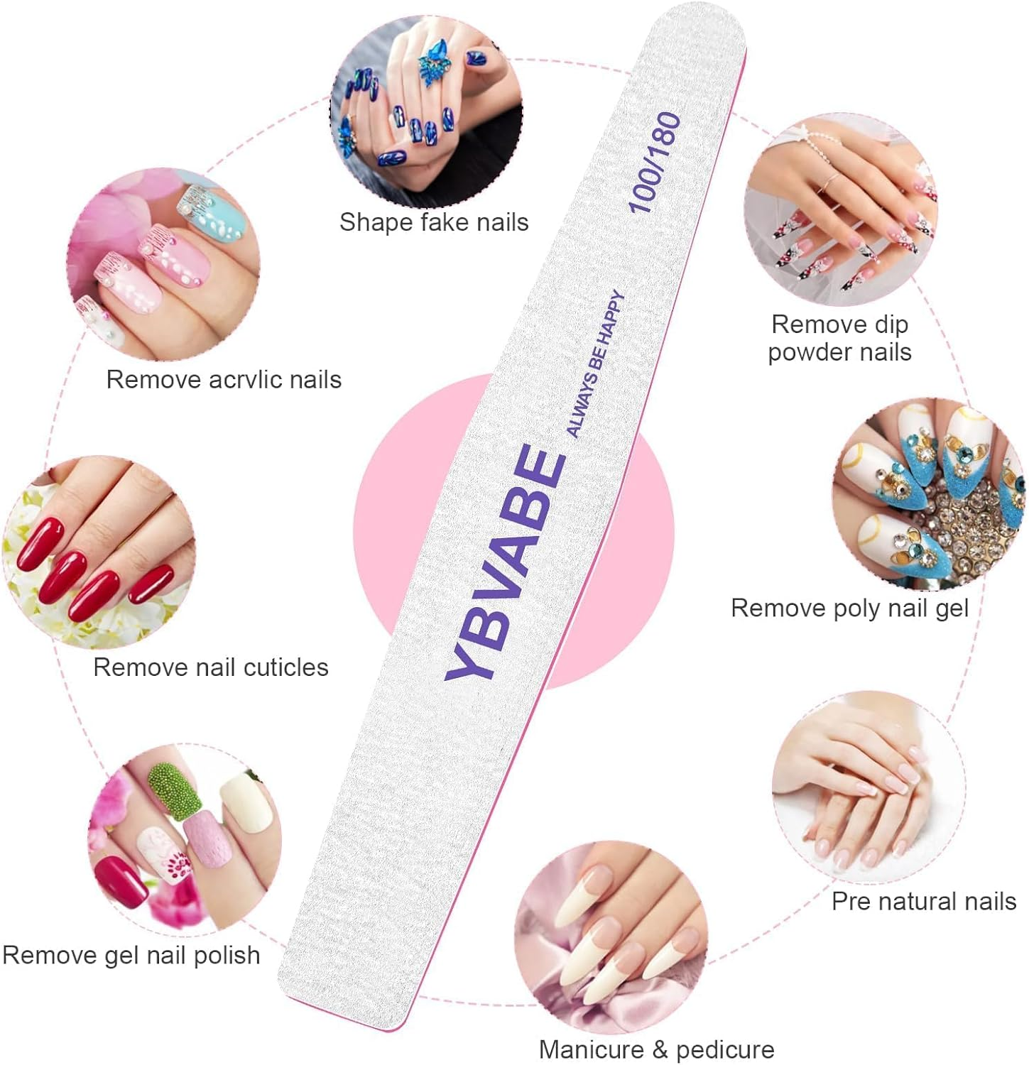 YBVABE Nail File, 25Pcs Nail Files180/240 Grit Double Sided, Premium Professional Salon Quality- Reusable Washable Emery Boards Manicure Tool for Nail Shaping, Dual Grit Manicure & Pedicure(Rhombus) image number 5