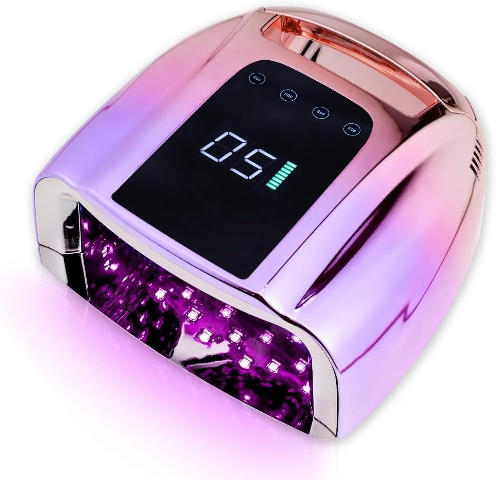 Bouzaak 96W Rechargeable Cordless UV LED Nail Lamp, Portable Nail Polish Curing Lamp with LCD Display Auto Sensor, 4 Timer Setting and Smart Sensor Nail Dryer (Pink)
