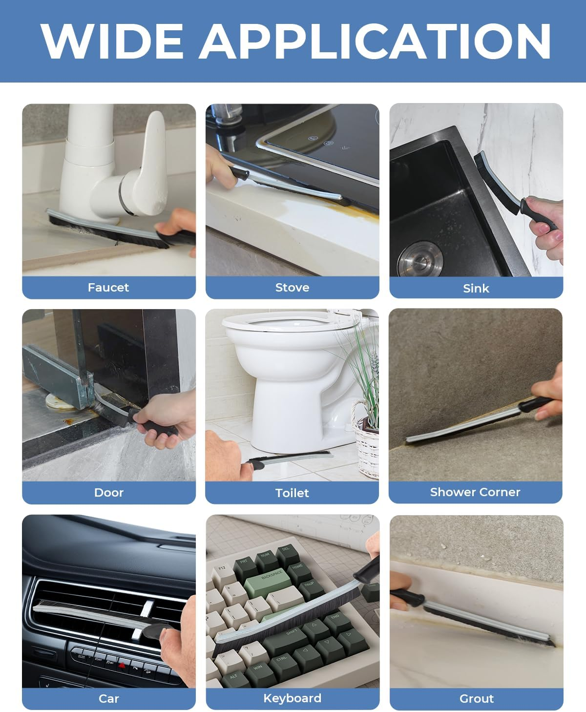 Cleangor Crevice Cleaning Brushes, Cleaner Scrub Brush Tool for Hard to Reach Tight Space, Home Essentials, Cleaning Supplies for Shower, Bathroom, Kitchen, Toilet, Window image number 1