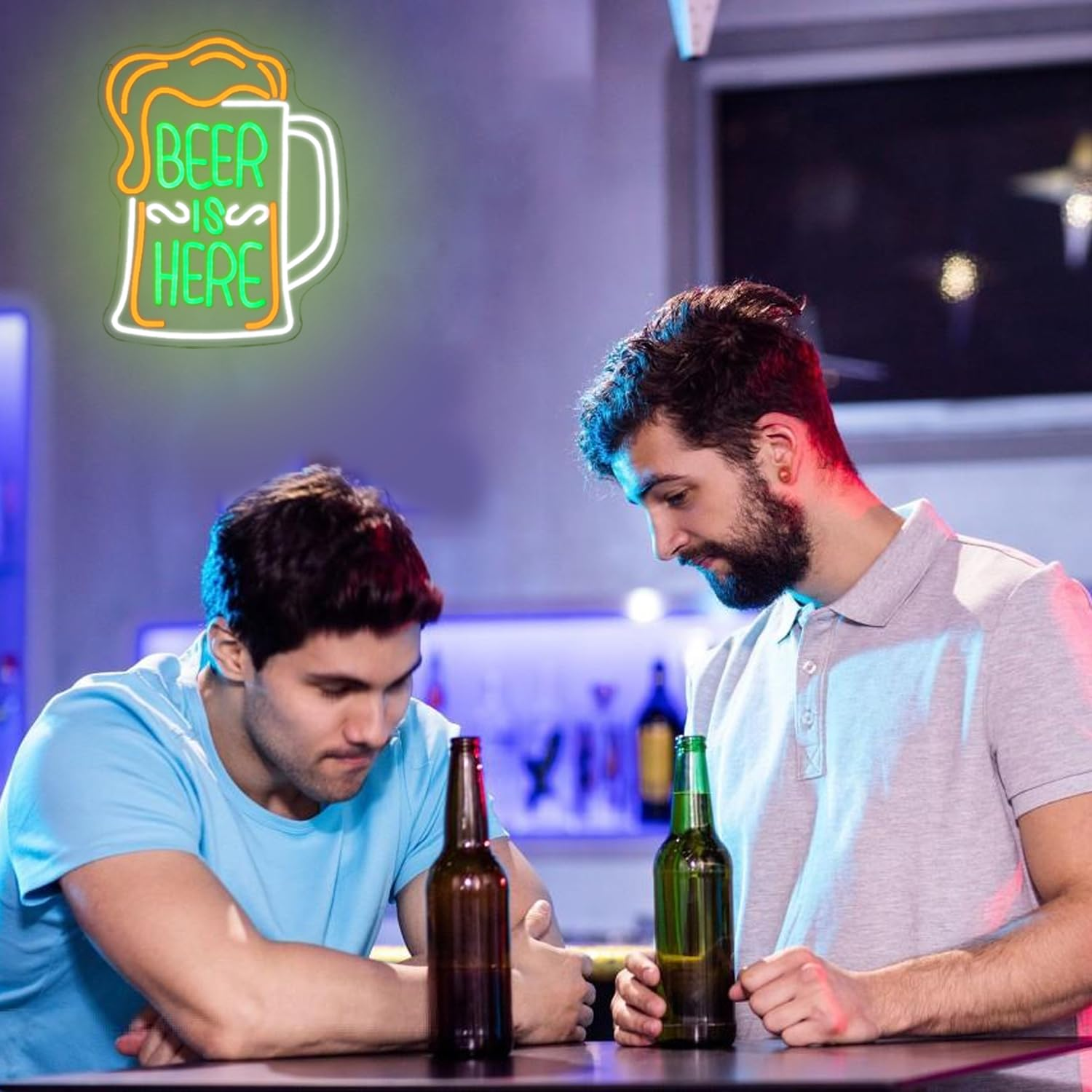 LMSIGNLY Beer Is Here Neon Sign for Wall Decor Beer Bar Neon Light Beer Glass Neon Light Sign Green Letter LED Sign for Home Nightclub Man Cave Restaurant Party - Cold Beer Open image number 7