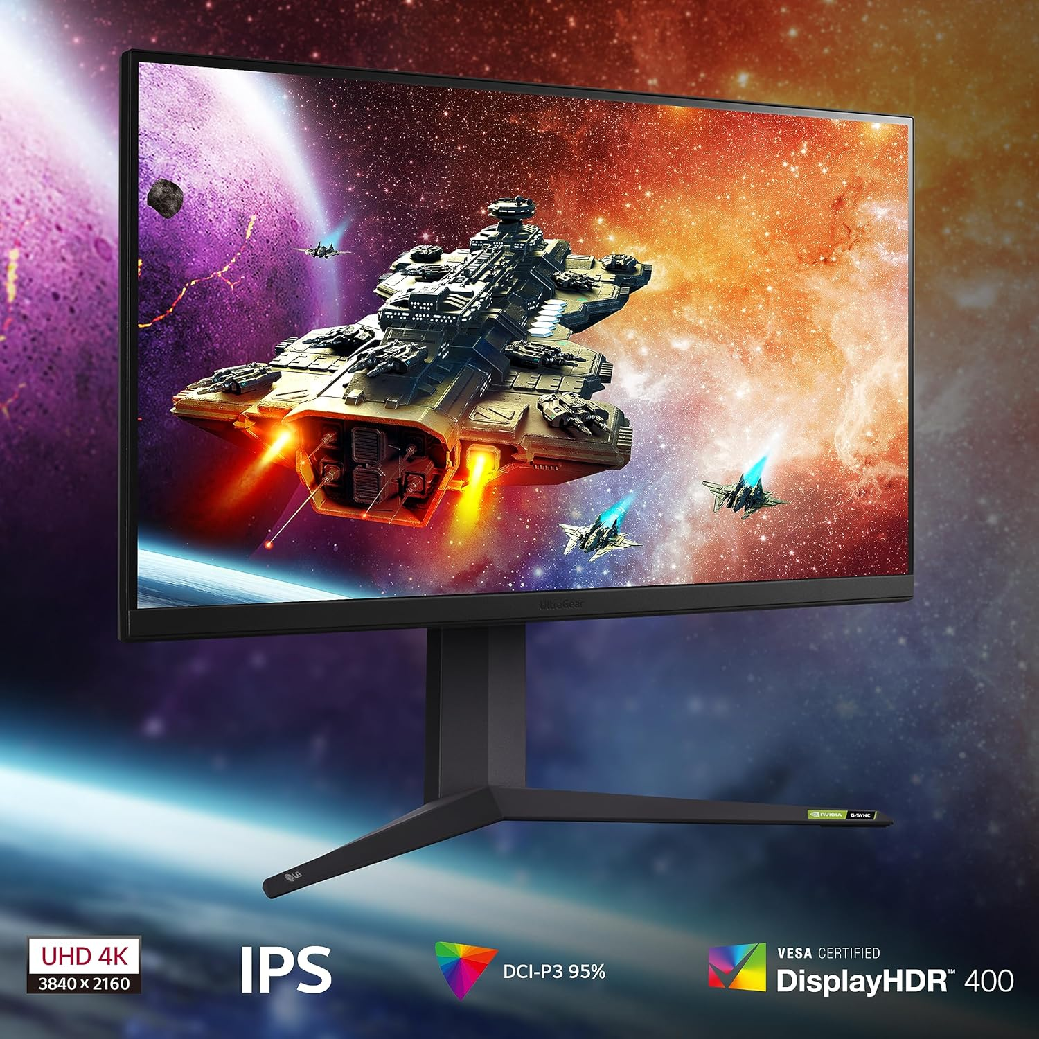 LG Ultragear 4K Gaming Monitor 32GR93U, 31.5 Inch, 4K, 144Hz, 1Ms Gtg, IPS Display, HDR 10, NVIDIA G-Sync & AMD Freesync Compatible, Smart Energy Saving, Displayport, HDMI image number 1