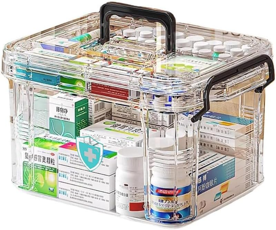 AIMALL Multi-Layer Transparent Medicine Storage Box &ndash; Large Capacity Emergency Medical Organizer with Double-Layer Design and Handles for Household Use image number 3