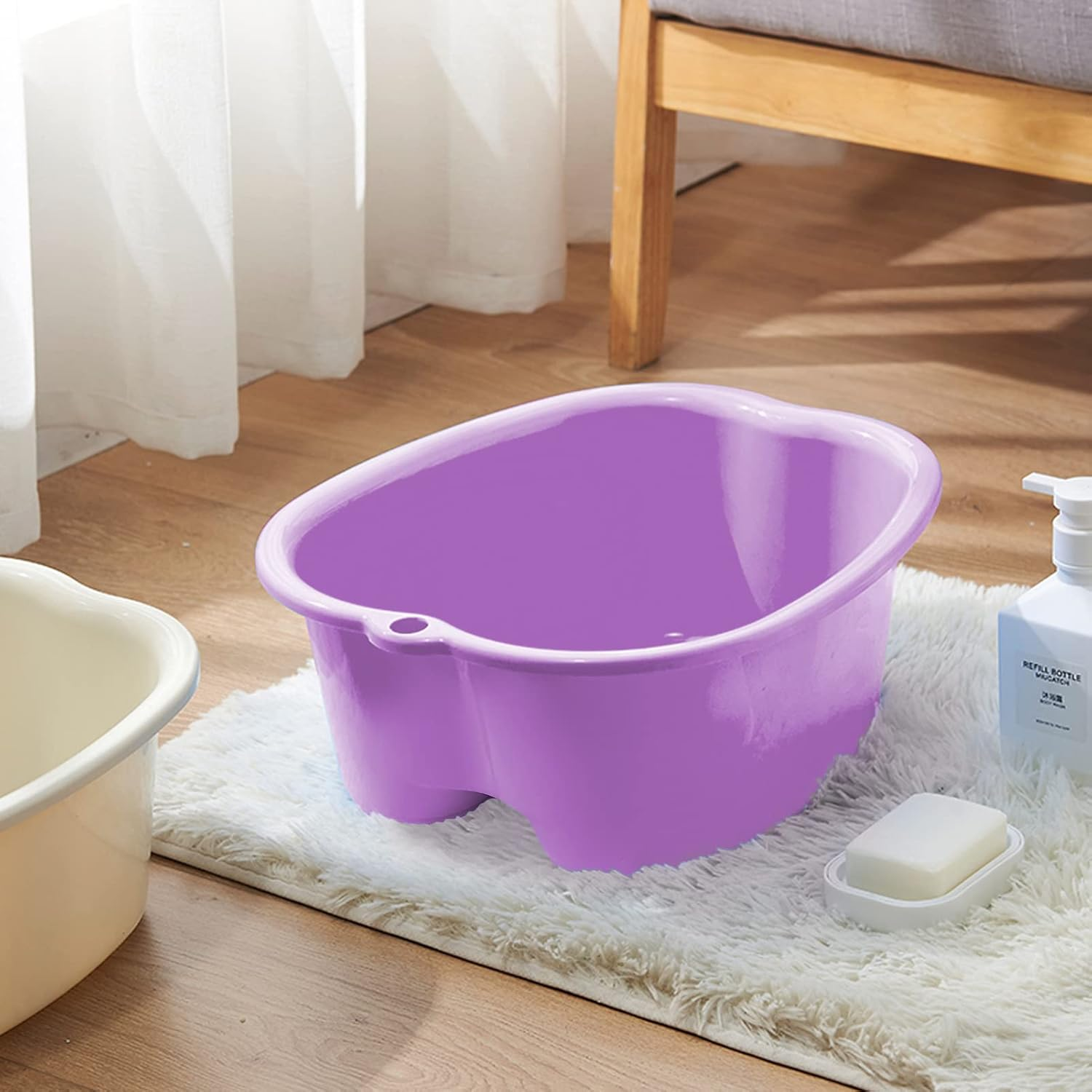 2 Pcs Foot Soaking Bath Basin - Large Foot Soaking Tub Foot Bath Spa Wash Basin Foot Bucket Foot Soaking Tub Feet at Home (Purple/Black) image number 2
