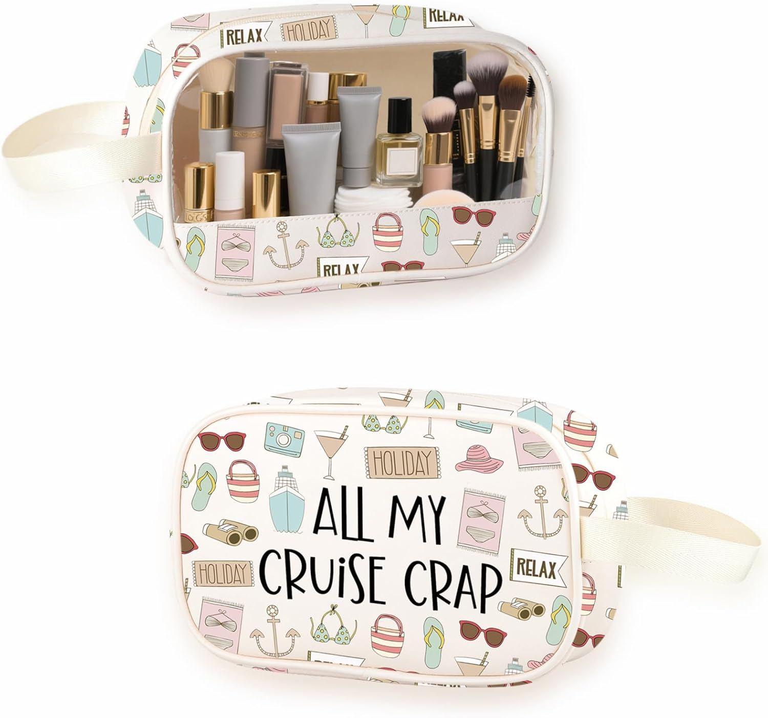 Cruise Vacation Clear Makeup Bag All My Cruise Crap Clear Travel Toiletry Bag Summer Beach Life Gift Family Vacation Cruise, Crap C-Makeup, Clear Makeup Bag image number 2