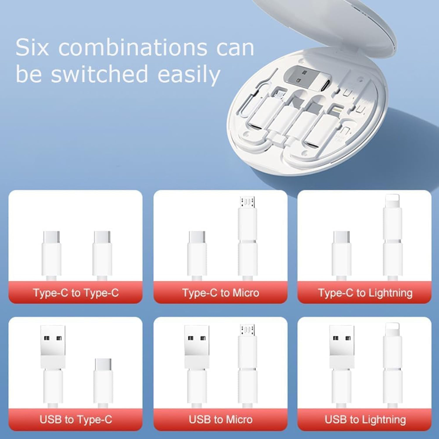 Multi Charging 9 in 1 Cable Case, Lightning to USB C Adapter Conversion Storage Box Kit, USB C to Ios Device Type C Micro Adapter Data Transfer Organizer (Black) - Multicolored image number 2