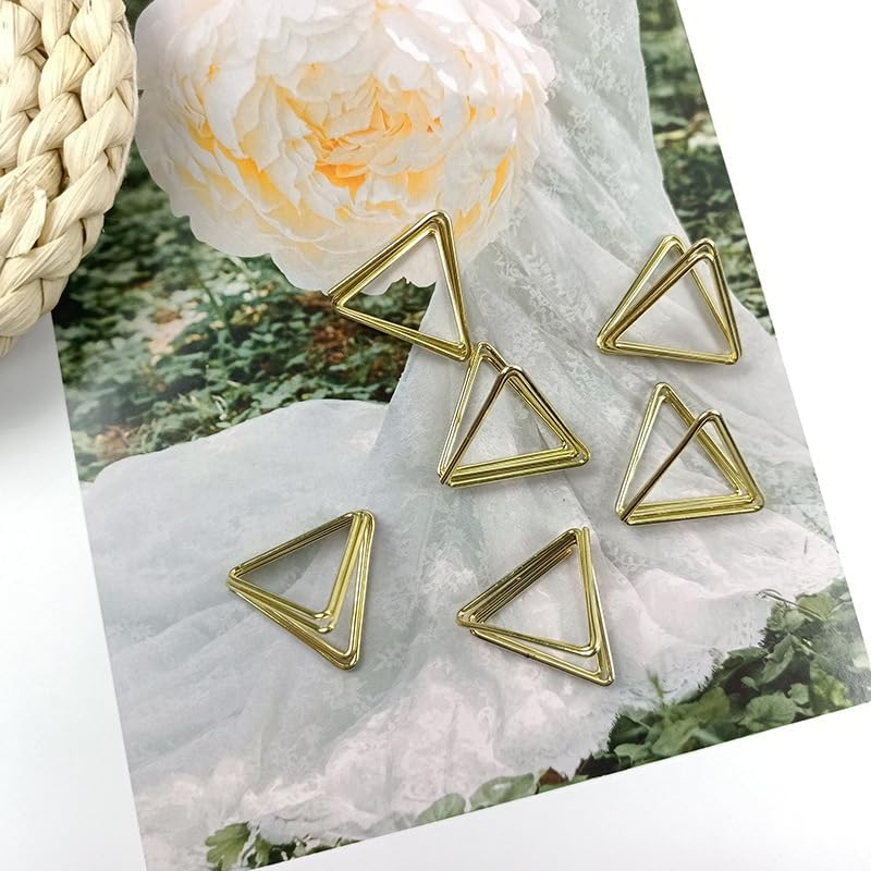 DACUAN Gold Triangle Mini Table Card Holders, 60PCS Metal Card Stand Clips for Wedding Party Office image number 2