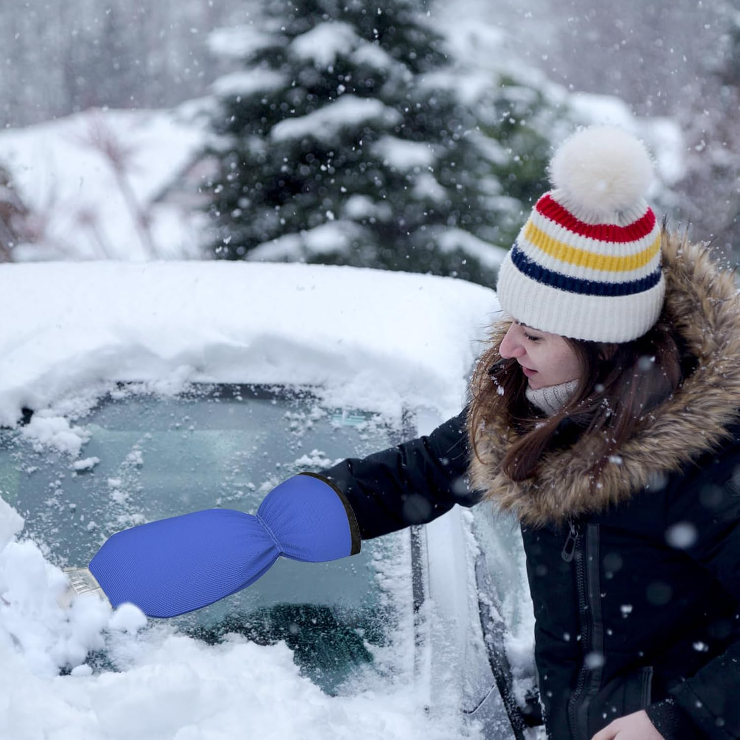 Ice Scraper with Gloves Thick Wool Gloves and Plastic Windshield Ice Scraper Quickly Remove Snow Frost for Car Truck SUV Waterproof Snow Removal Gloves Vehicle Ice Removal Tool (Red) image number 6