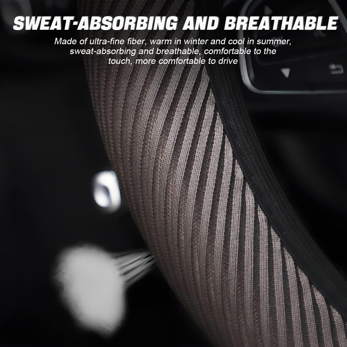 Loyaforba Car Steering Wheel Cover, Breathable Striped Mesh Auto Steering Wheel Protector, Universal Elastic Anti-Slip 15 Inch for Men Women, Car Interior Accessories Fit for Most Vehicles (Gray) image number 5