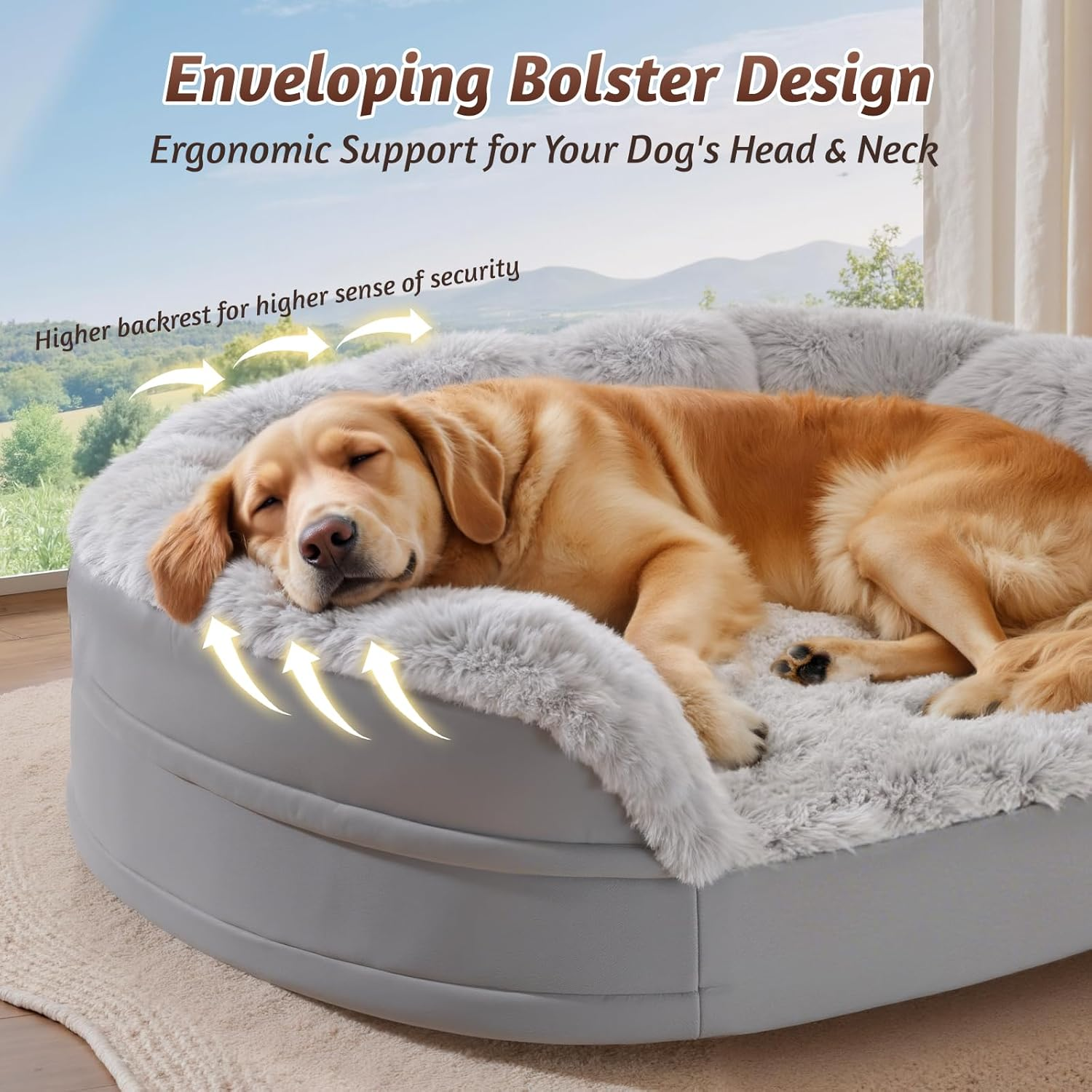 Stormhero Large Orthopedic Dog Bed - XL Dog Sofa Beds for Medium Large Dogs 121 X 89 Cm, Memory Foam Anxiety Pet Bed with Warm Mattress Cushion, Washable Dog Bedding Firm Support, Cozy Pet Crate Bed image number 1