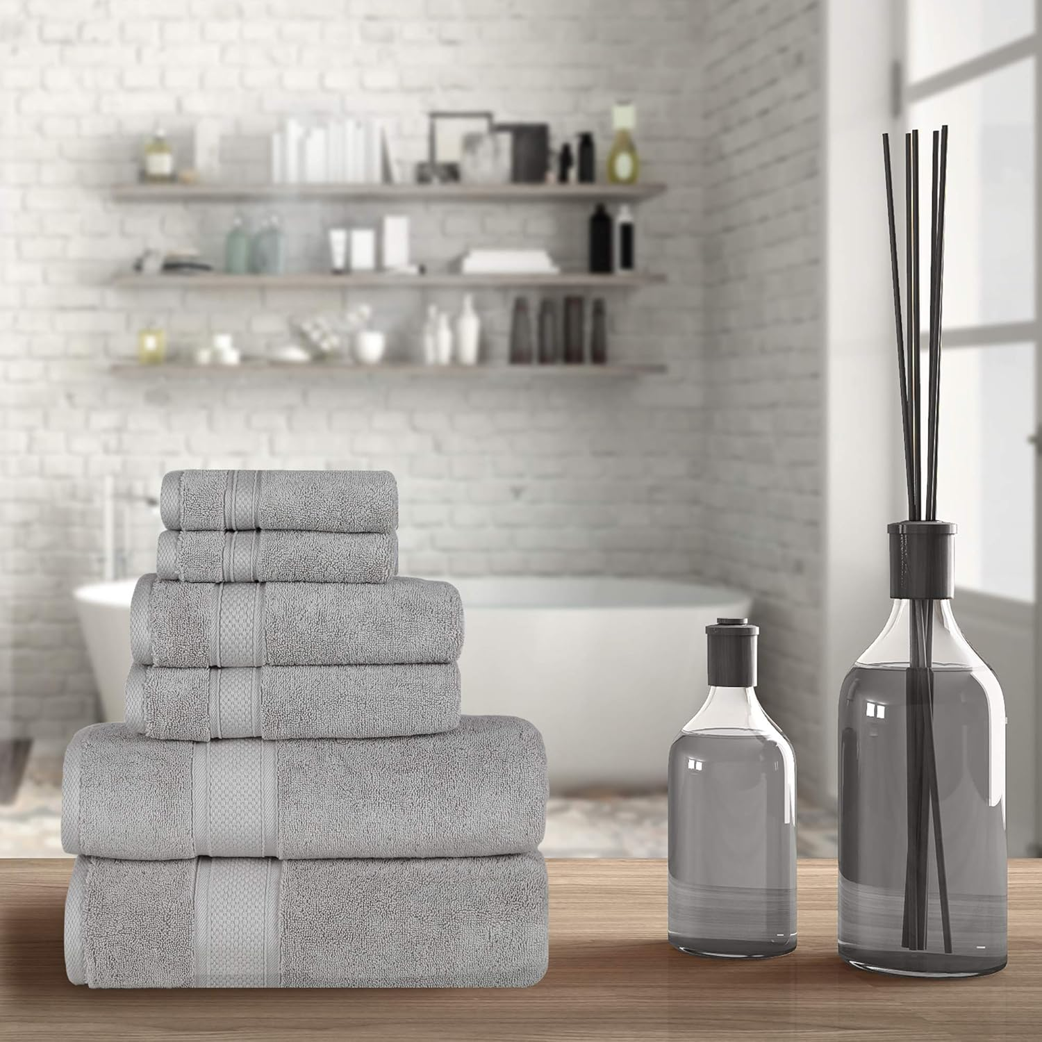 NOVA Luxury Linen - Hotel Quality Turkish Towel Set for Bathroom (6 Pcs Towel Set, Mirage Grey)