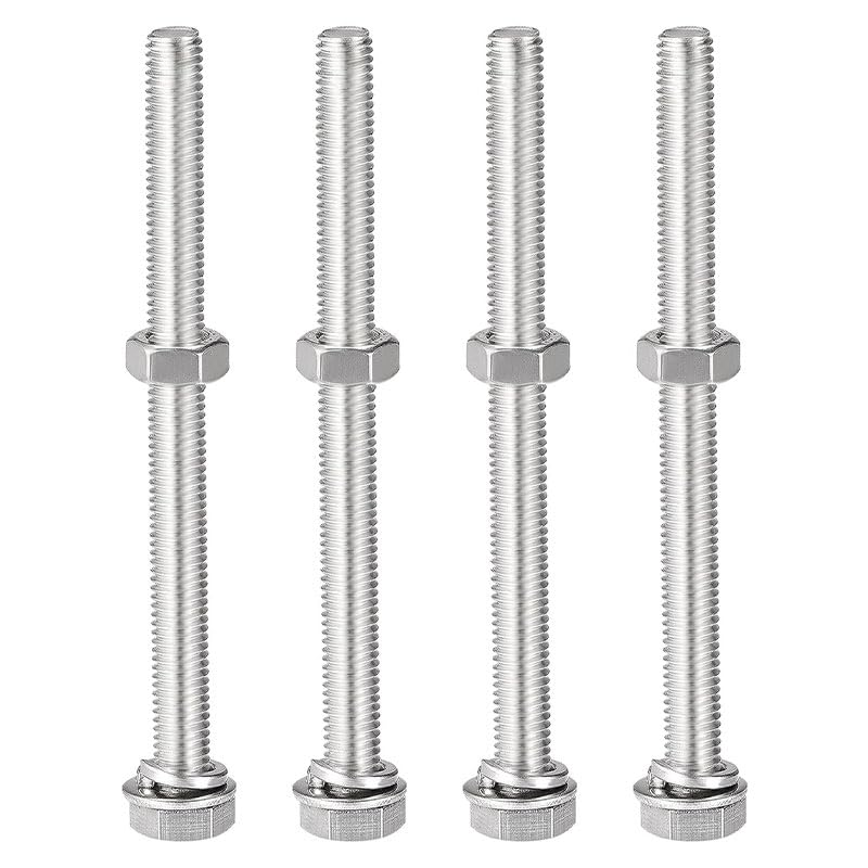 4Pcs M8 X 35Mm Stainless Steel Bolt Kit - Hex Head Screws with Nuts & Washers for Bike/Motorcycle/Garden DIY Repairs, Fully Threaded Rust-Resistant Hardware Set