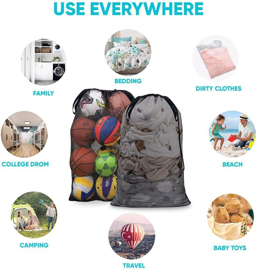 Drawstring Laundry Bag, Drawstring Clothing Protective Laundry Bag, Curtain Clothing Storage Bag, Suitable for Tourists and Apartment Residents (2 White & 1 Black, 60 * 90CM)