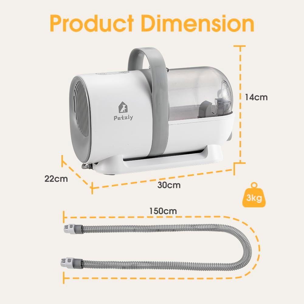 Petzly Dog Grooming Kit, 7 in 1 Pet Grooming Kit with 3 Suction Mode and 1.5L Large Dust Cup, 10000Pa Powerful Dog Vacuum for Shedding Grooming Hair, Low Noise Electric Clipper and Brush, White image number 4