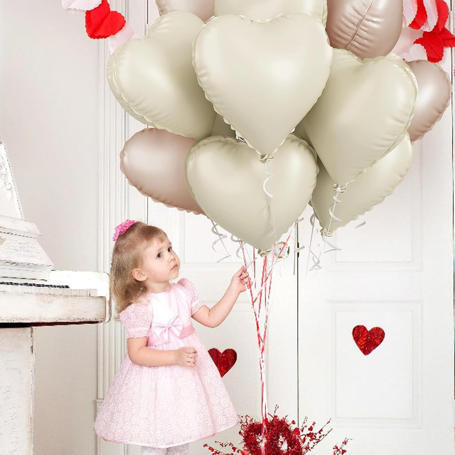Beige and Cream Heart Balloons, 18Inch 12PCS Cream Beige Heart Shape Balloons, Nude Neutral Foil Love Balloons for Valentine'S Day Decorations for Engagement Baby Shower Wedding - Beige Cream image number 2