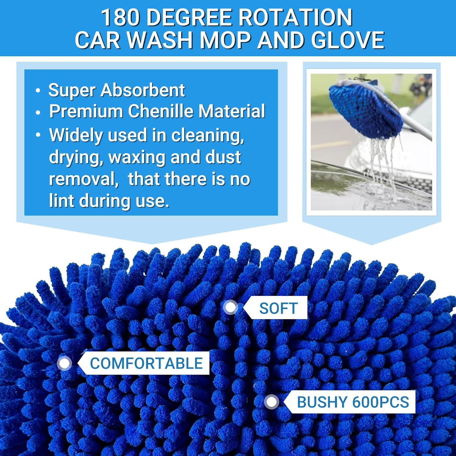 72" Car Wash Brush with Long Handle, On/Off Switch for Car RV Truck Boat Washing Brush, Complete Cleaning Kit with Car Wash Mop Windshield Squeegee Multifunctional Wash Brush image number 2