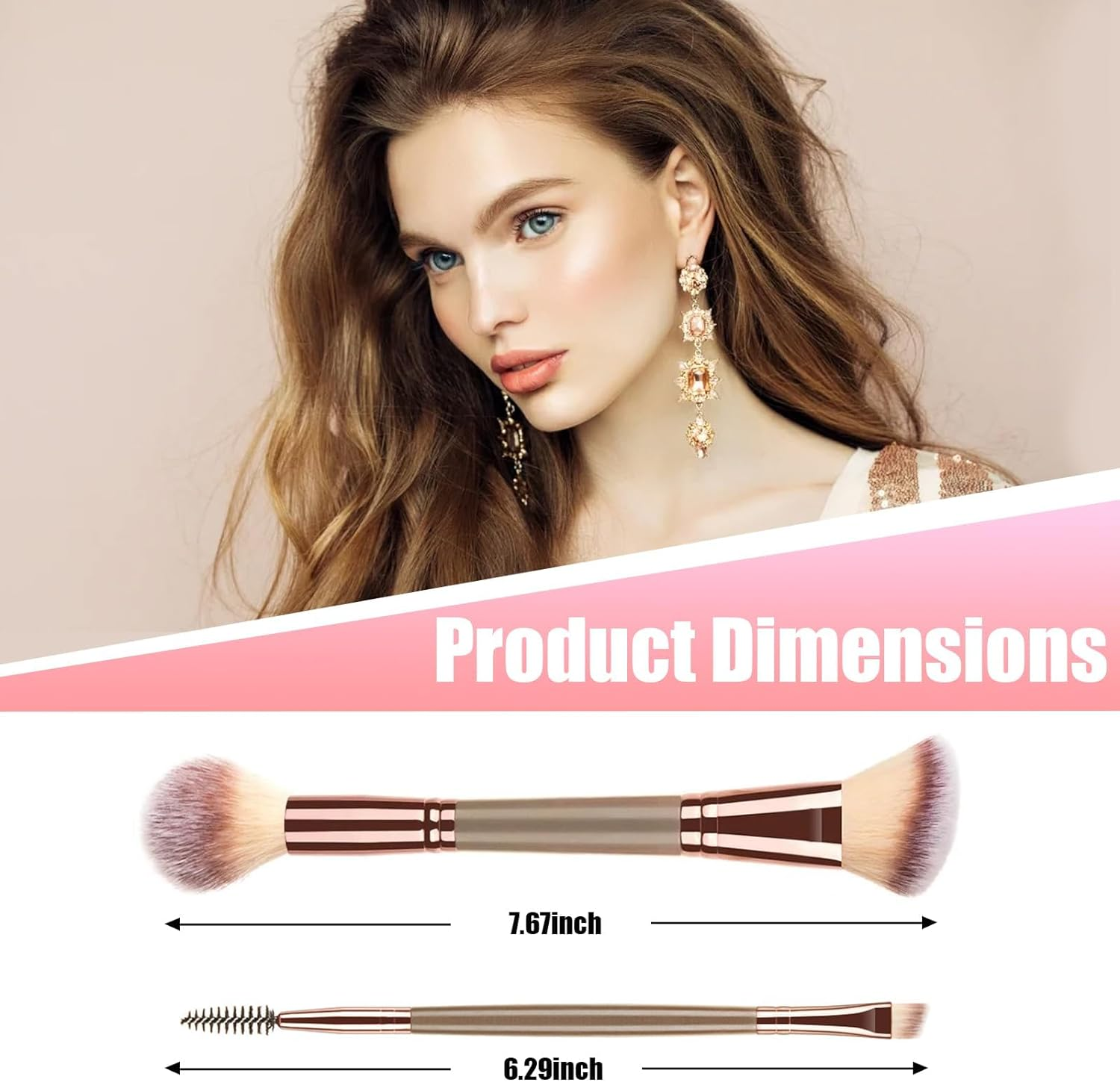 Double Ended Makeup Brushes, Foundation Makeup Brush and Angled Eyebrow Brush, Makeup Blending Brushes for Blending Liquid Powder, Concealer Cream Cosmetics, Eyeshadow, Blush Brush (Brown) image number 6