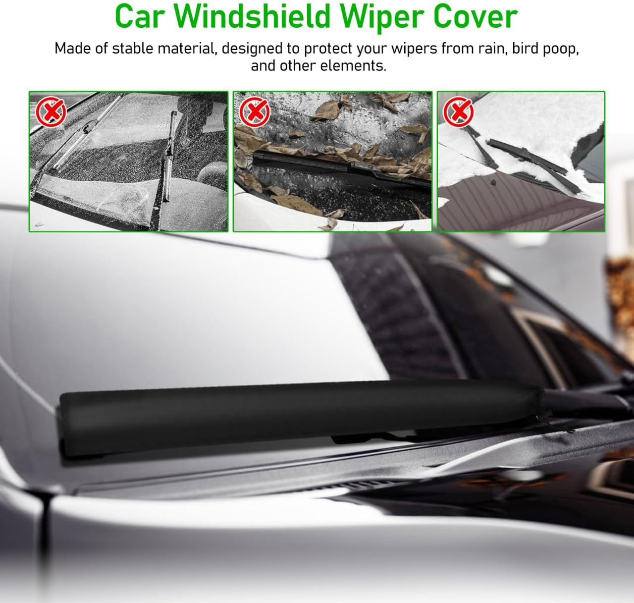 ULTECHNOVO 1 Pair Car Wiper Covers, Rain and Snow Protection, Bird Droppings, Windshield Wiper Protector Fortrucks Cars Suvs, Also Be Used as Umbrella, Hiking Pole Storage Cover (Black) image number 6