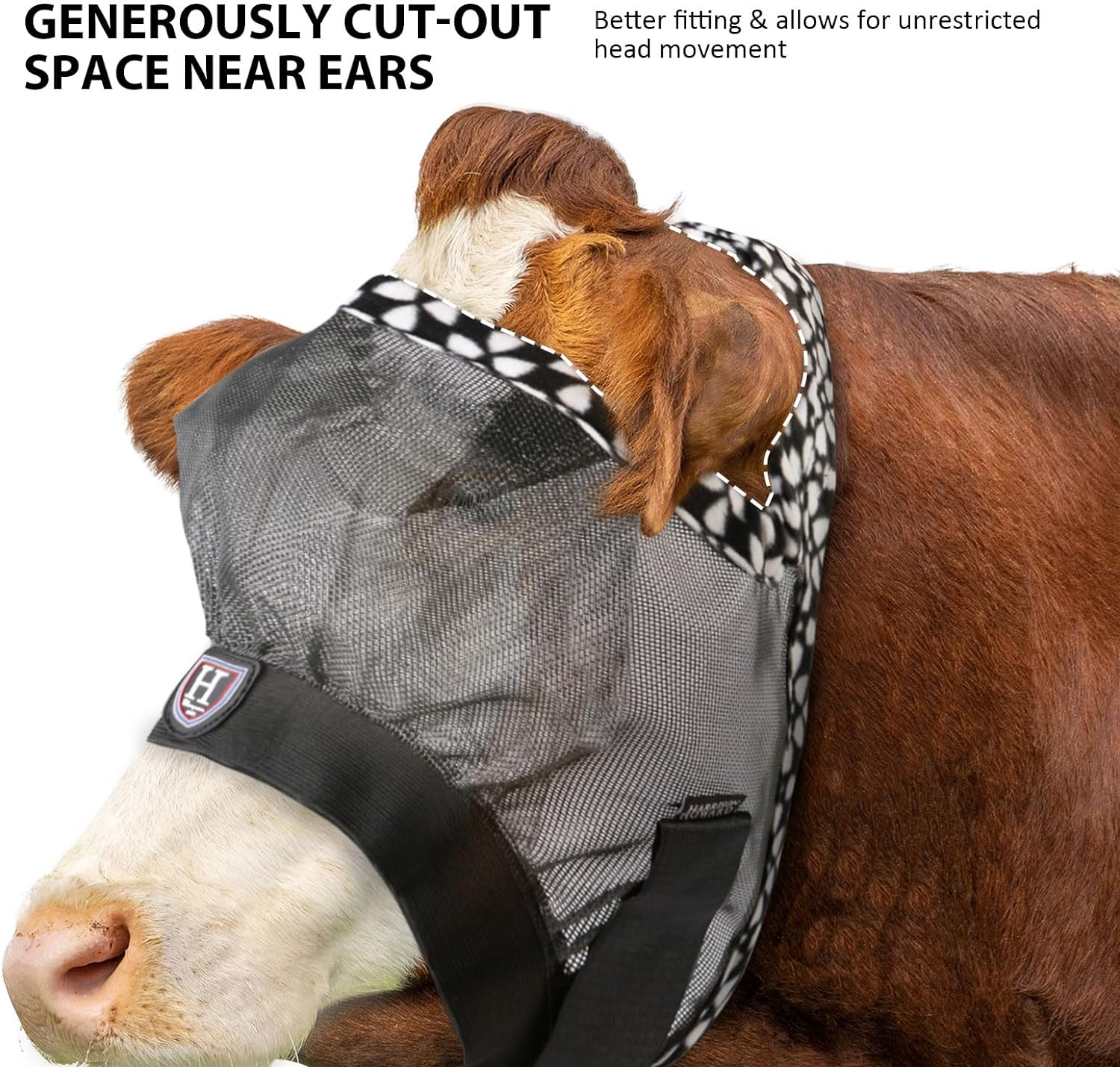 Harrison Howard Cattle Livestock Fly Mask Breathable Mesh Padded Edging with Fun Patterns Large Spacing Forelock Opening Design Adjustable Fit for Cattle Deep Grey - Deep Grey image number 2