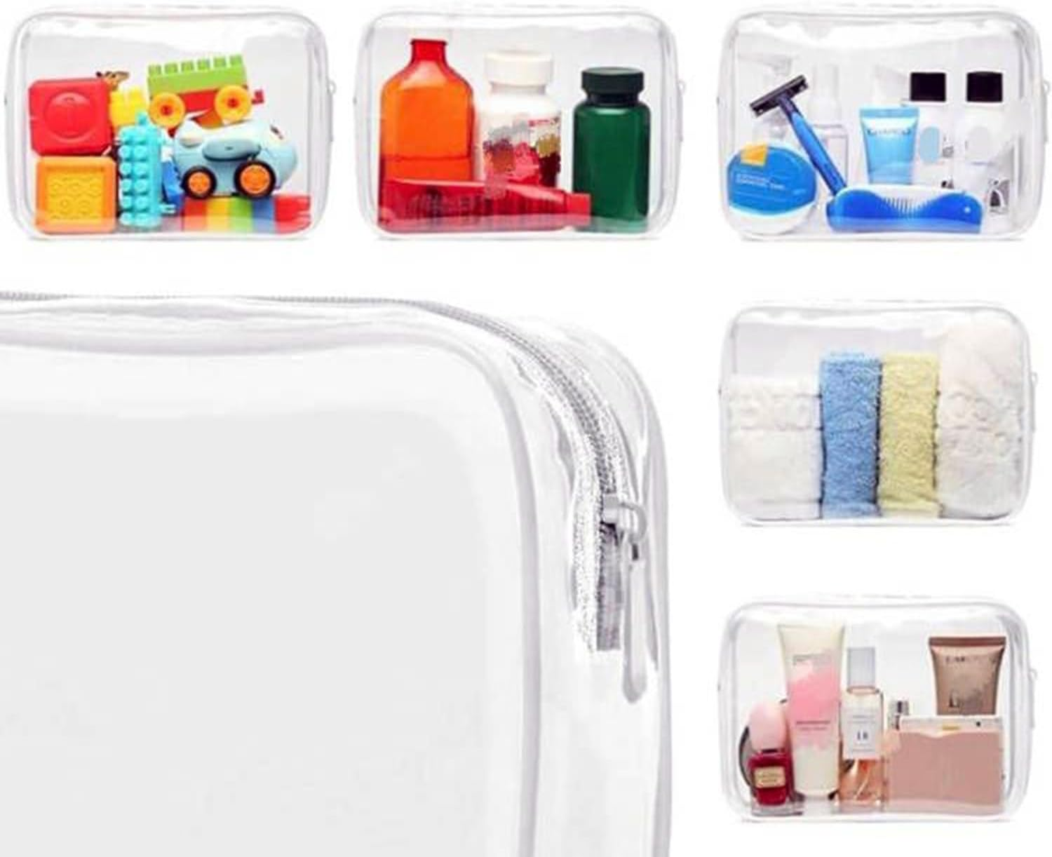 Hysgscwd 3Pcs Toiletry Bag, Clear Makeup Bag, Plastic Zippered Toiletry Carry Pouch, Waterproof Cosmetic Organizer Bag, Portable Cosmetic, Travel Luggage Pouch, Carry on Airport Airline Compliant image number 5