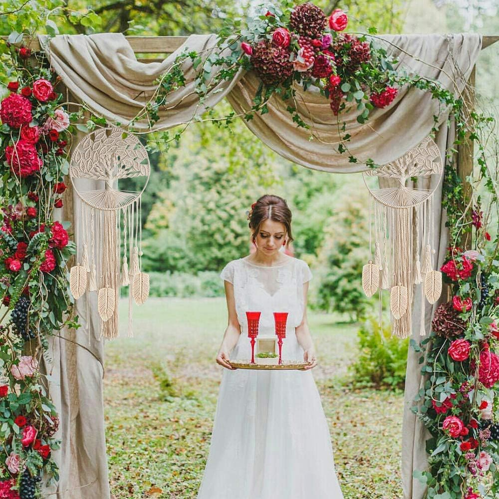 Tree of Life Large Dream Catcher, Boho Macrame Dreamcatcher with Feather Leaf | Large Woven Wall Hanging for Bohemian Wedding, Bedroom, Nursery, Cafe, or Gypsy Decor image number 5