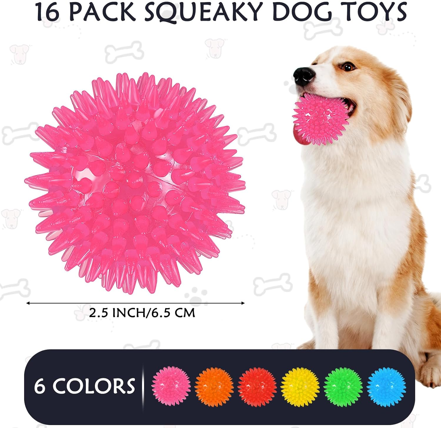 Syhood 16 Pack Squeaky Balls for Dogs 2.5'' Dog Spiky Ball for Aggressive Chewers Spike Puppy Toys for Teething TPR Rubber Balls for Small Medium Dogs Pet Puppy Fetch Chew Toys (Pink) image number 2