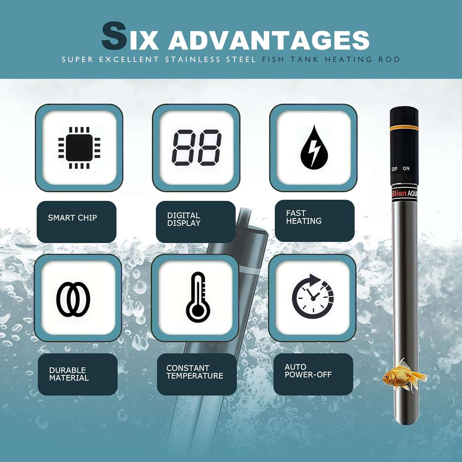 STRONGBERRY Aquarium Heater, 300W Fish Tank Heater with LED Digital Display & Multiple Protections, Submersible Aquarium Heater for 120-150L Fish Aquarium Tank image number 3